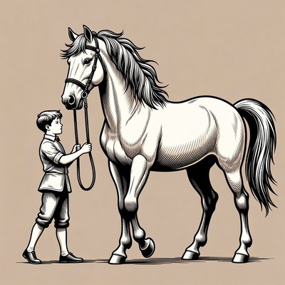 Boy leading horse