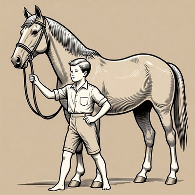 Boy holding horse reins