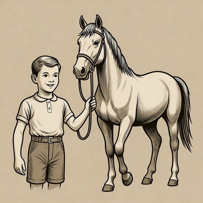 Boy holding horse lead