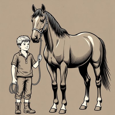 Boy holding horse lead