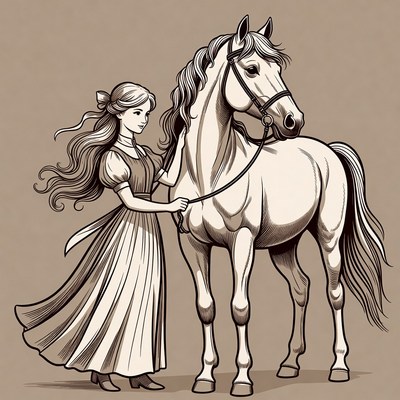 Girl holding white horse reins