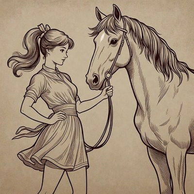 Girl holding horse reins
