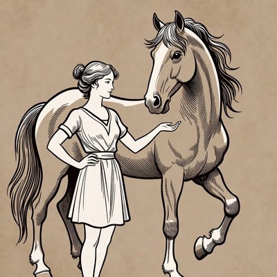 Woman standing with horse illustration