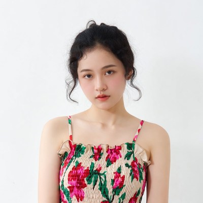 Asian woman in floral spaghetti strap top