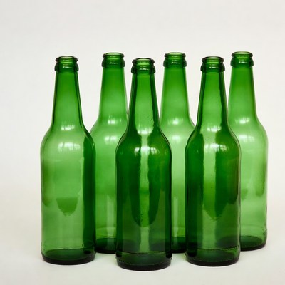 Six Green Beer Bottles