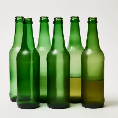 Six Green Glass Bottles