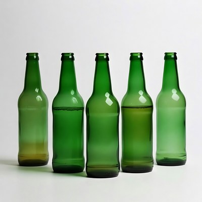 Five Green Glass Beer Bottles