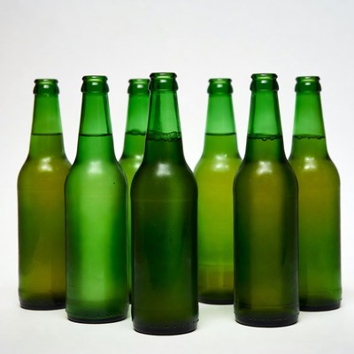 Nine Green Beer Bottles