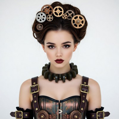 Woman in steampunk gear headpiece