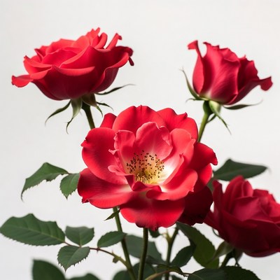 Red Roses Bouquet on White Background