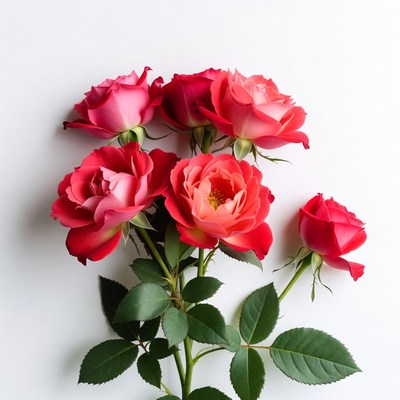 Pink Roses Bouquet on White Background