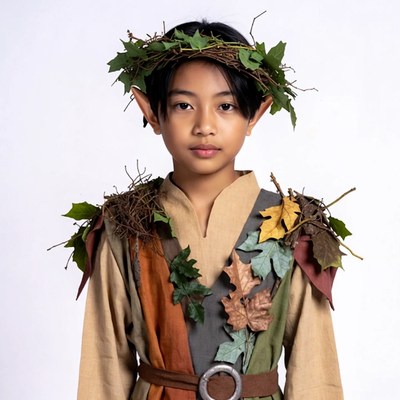 Boy in elf costume with leaf crown
