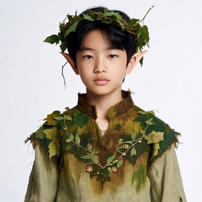 Boy in elf costume with ivy crown