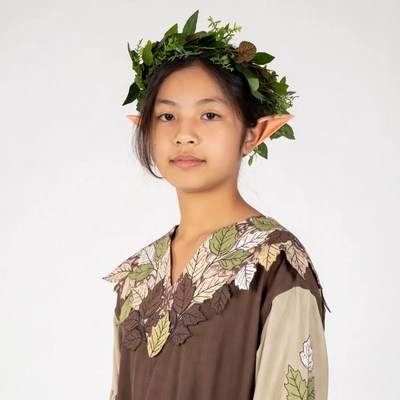 Asian girl in elf costume with leaf crown