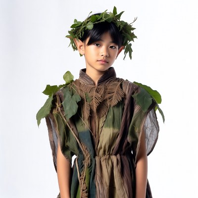 Asian boy in leaf fairy costume