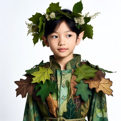 Asian girl in leaf elf costume