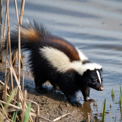 Striped Skunk by Water