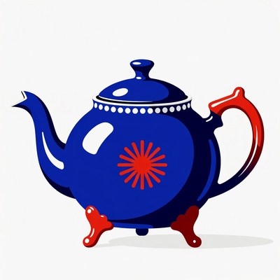 Blue Teapot with Red Handle and Star