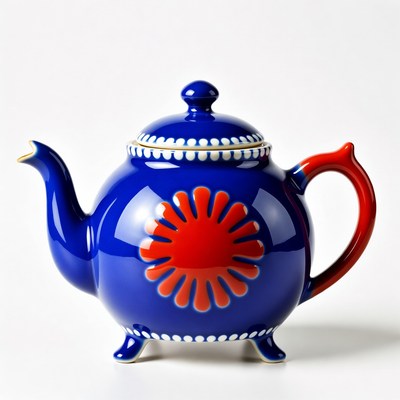 Blue Teapot with Red Flower