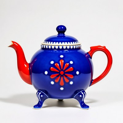 Blue Teapot with Red Handle and Legs