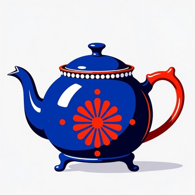 Blue Teapot with Red Handle