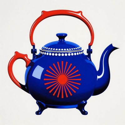 Blue teapot with red handle