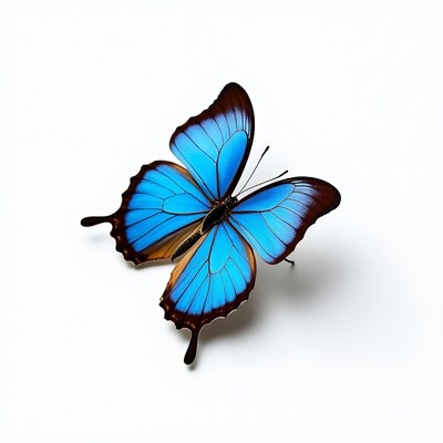 Blue Morpho Butterfly on White