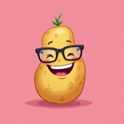 Smiling Cartoon Potato with Glasses