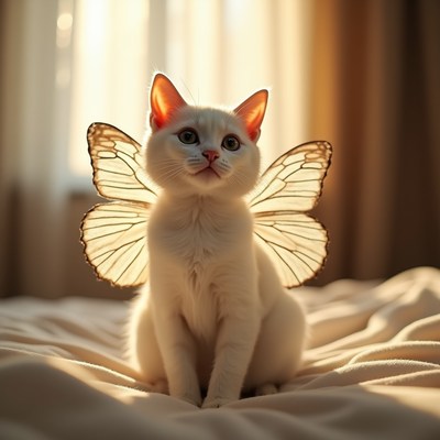 White kitten with fairy wings