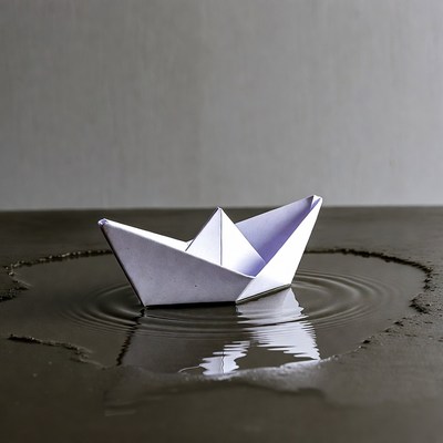 Paper Boat in Water Puddle