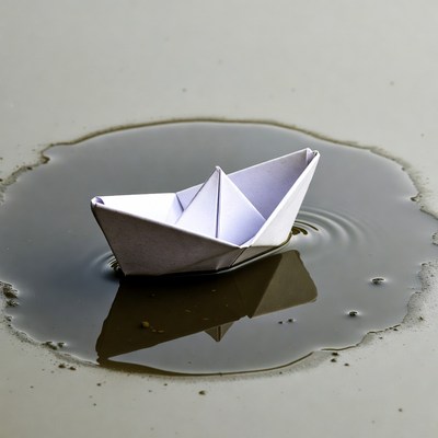 Paper Boat in Water Puddle