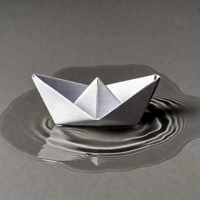 Paper Boat in Water Droplet