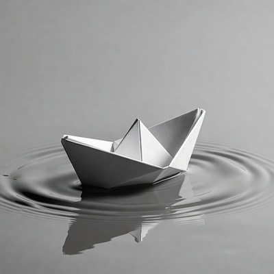 Origami paper boat on water