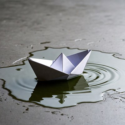 Paper Boat in Water Puddle