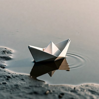 Paper Boat Floating in Water
