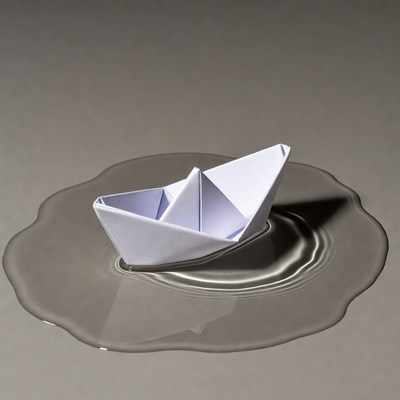 Paper Boat in Water Puddle