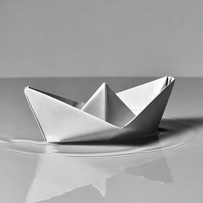 Origami paper boat on water