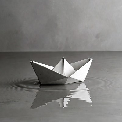Origami paper boat in water