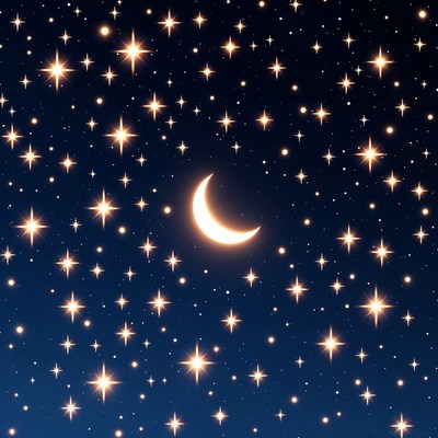 Crescent Moon in Starry Night Sky