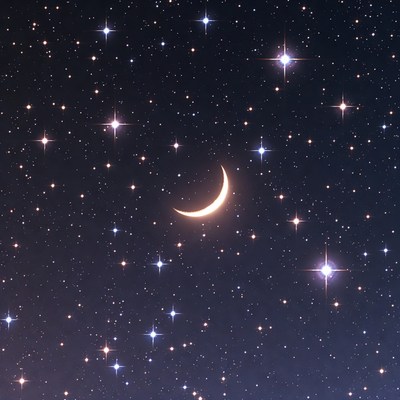 Crescent Moon in Starry Night Sky