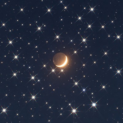 Crescent Moon in Starry Night Sky