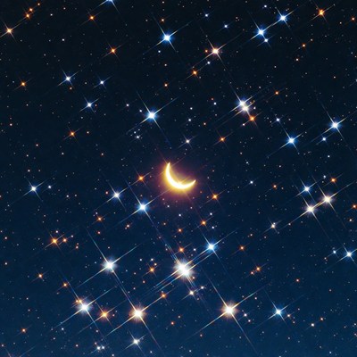 Crescent Moon in Starry Night Sky