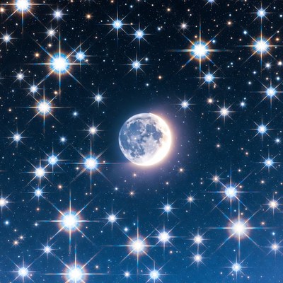 Crescent Moon in Starry Night Sky