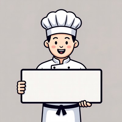 Cartoon chef holding blank sign