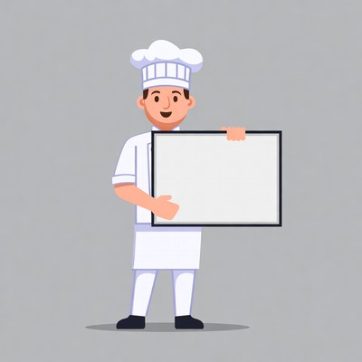 Cartoon chef holding blank sign