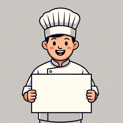 Cartoon chef holding blank sign