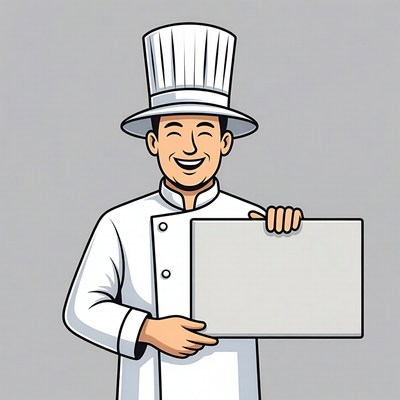 Asian chef holding blank sign