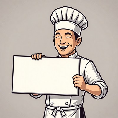Asian chef holding blank sign