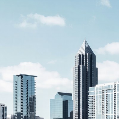 Modern skyscrapers under blue sky