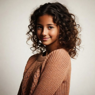 Smiling girl with curly hair